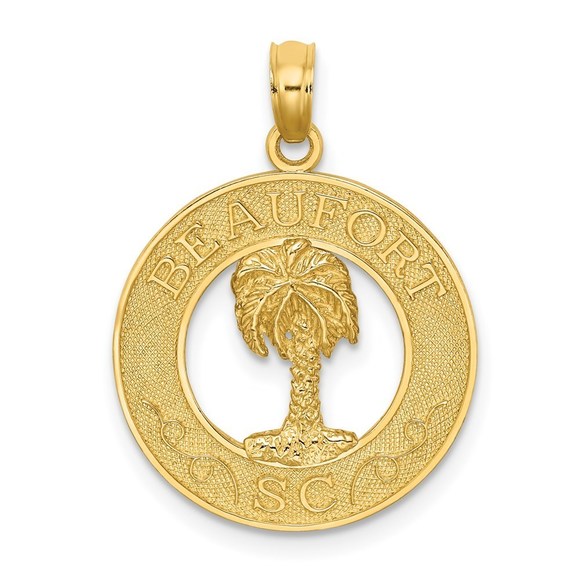 14k Yellow Gold Small Travel BEAUFORT SC Palm Tree Charm